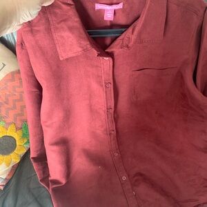 Burgundy velour Button-Up Shirt